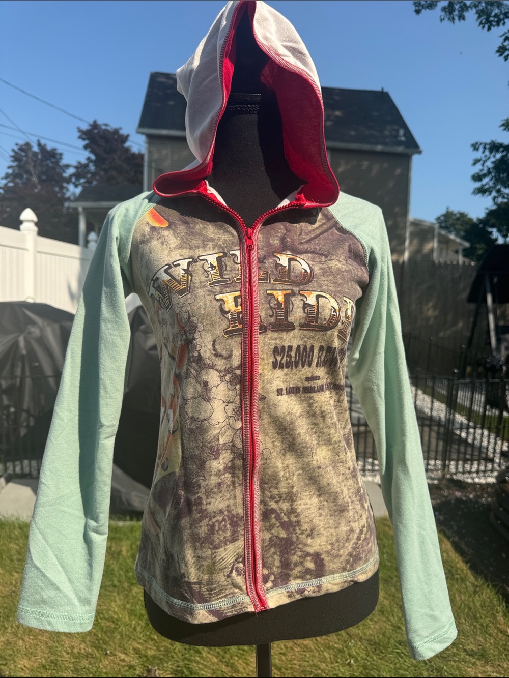Wild Ride Women's Light Hoodie Jacket in Mint & Red